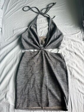 Blue Blush Metallic Gray Halter Bodycon Dress